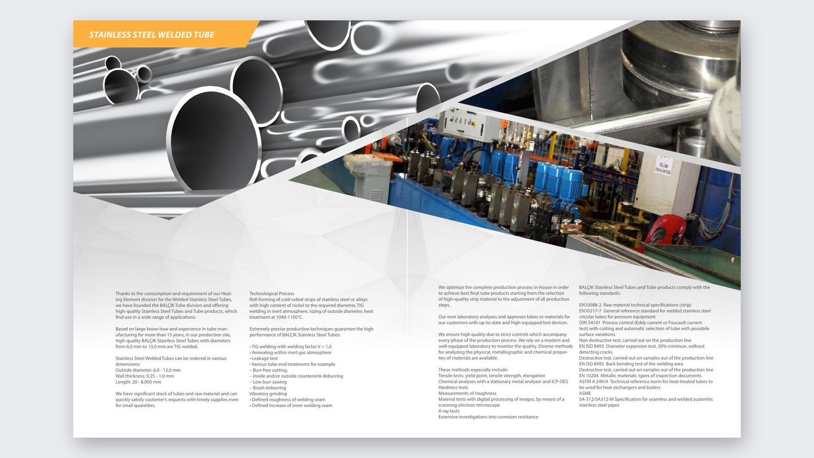 Stainless steel welded tube pages of the Balçık 2016 catalogue